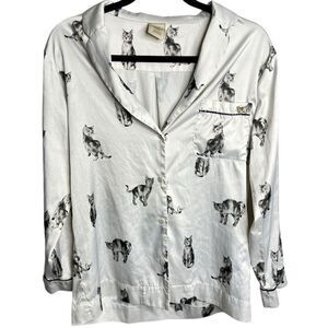 Gelato Pique Silky Cat Button Down Long sleeve PJ Top Size Medium